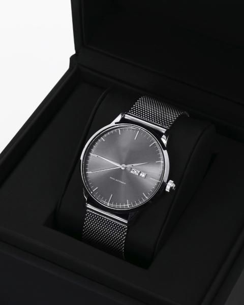 Grey CD Grain Dial Mens Leather Dress Watch Swiss Quartz Movement With Date