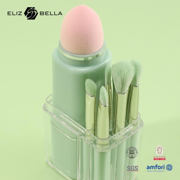 8pcs Mini Makeup Brush With Short Handle Cosmetic Brush Synthetic Hair Makeup Brush Pink Sponge With Makeup Tube