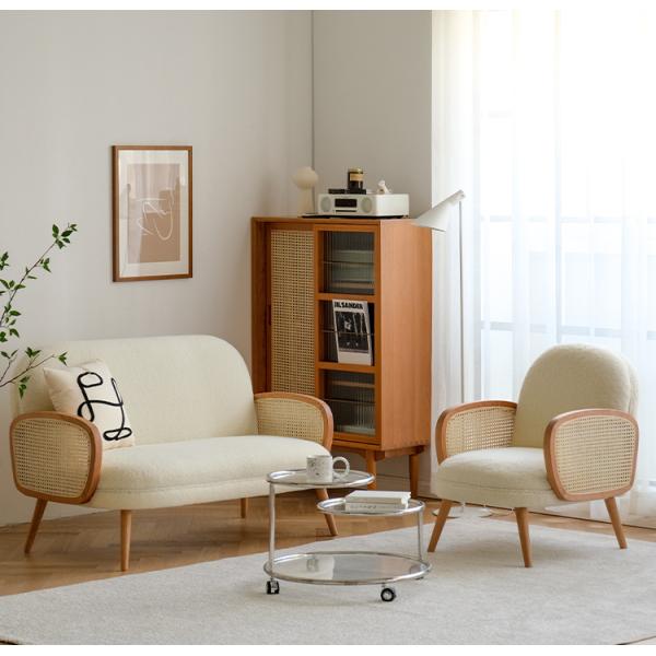 Solid Wood Rattan Modern Fabric Sofa Set Cloth Single Leisure Chair