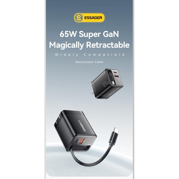 ESSAGER ES-CD49 Series 2 Ports 65W GaN Charger USB Wall Adapter Private Mold and Rated Power 100V-240V AC