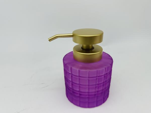 Purple glass bathroom accessories set round with big checker box soap dish soap dispenser