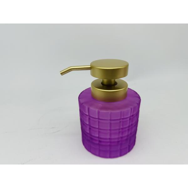 Purple glass bathroom accessories set round with big checker box soap dish soap dispenser