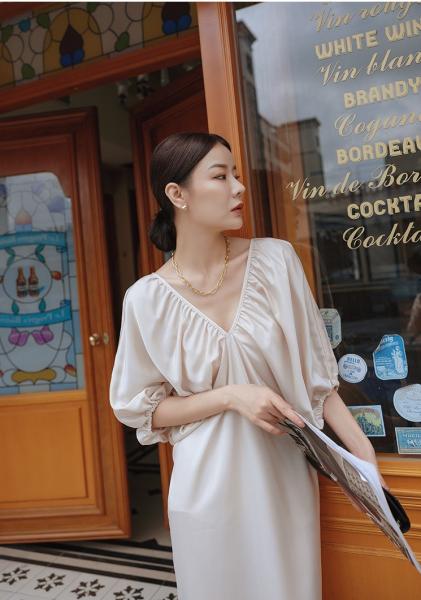 Five Point Sleeve Loose Women'S Beachwear Dresses Backless Stitching French Style Dress