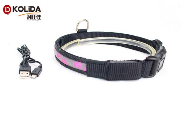 Easy Walking USB Rechargeable LED Dog Collar Green / Blue / Pink With 65Mah Liuthium Battery