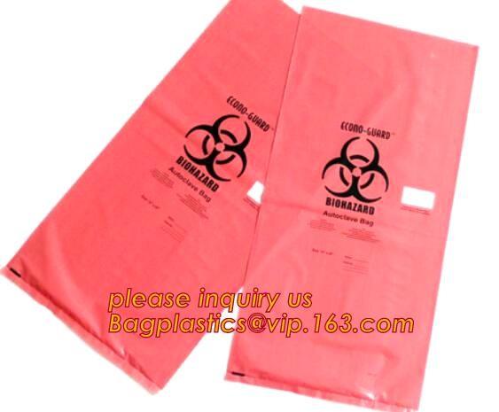 Durable plastic Biohazard Bags for medical waste, biohazard specimen transport poly bag, hazardous waste yellow plastic