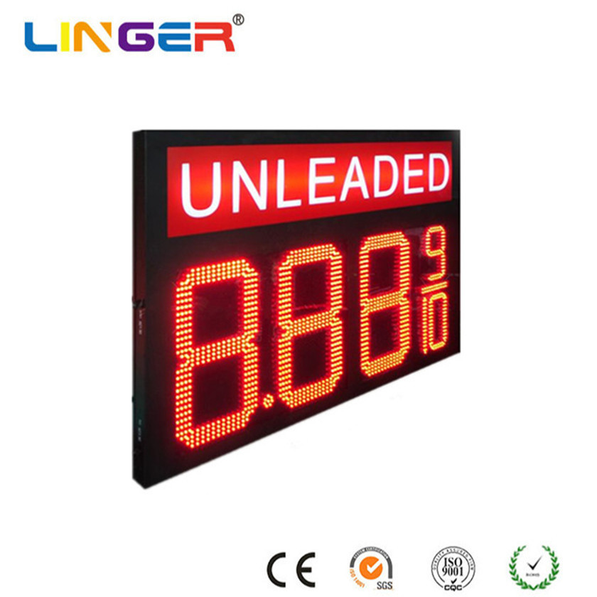 Unleaded LED Gas Price Sign Red Color Gas Price Display Signs Outdoor With Background Light