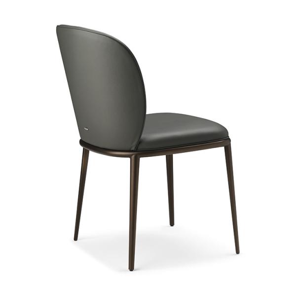 Pleat Back Leather Chair With Metal Legs , Textured Black Leather Dining Chairs