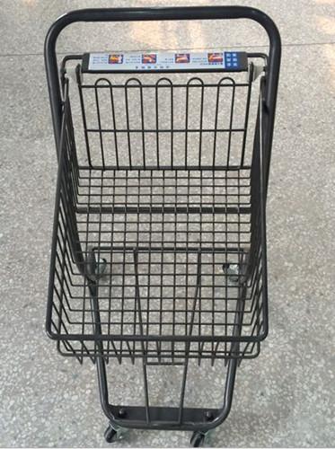 Gray Metal 2 - Tier Supermarket Basket Shopping Trolley Anti - Collision With 4 PU wheels