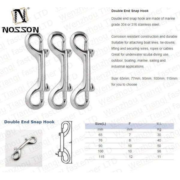 Electrolytic Treatment Finish 65mm-115mm Stainless Steel Double End Bolt Snap Hook Carabiner for Dog Leash Scuba Accessories