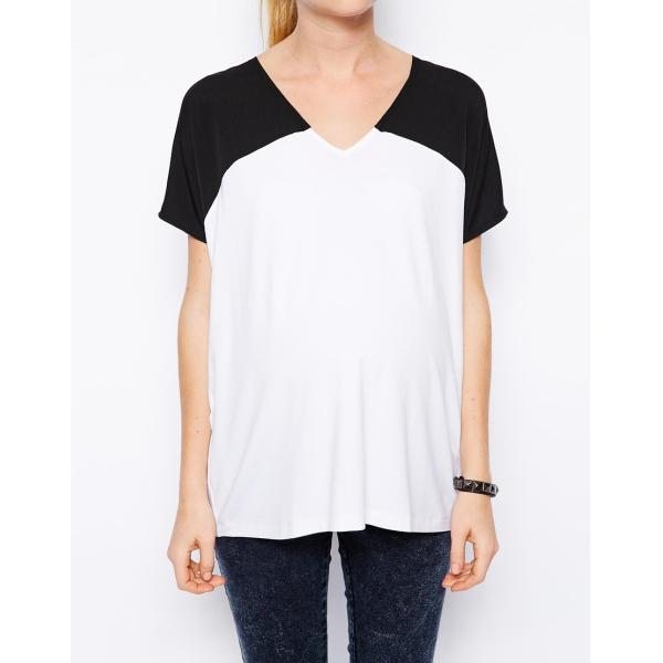 black and white maternity clothing wholesale with chiffon contrast sleeves