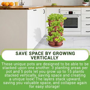Strawberry And Herb Garden Planter - Stackable Gardening Pots Vertical Garden For Growing Strawberries, Herbs, Flowers