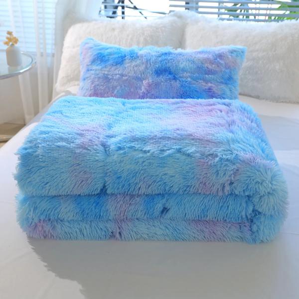 Blue Tie Dye Gradient Luxury Shaggy Duvet Set com 133x72 densidade de tecido