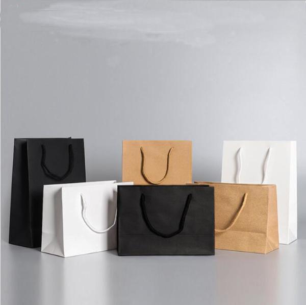 White Brown Kraft Paper Shopping Bags With Handles OEM Custom Printed