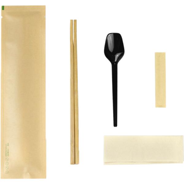 Individual Wrapped Biodegradable Black Cutlery Set with Custom Logo Printing and Fork