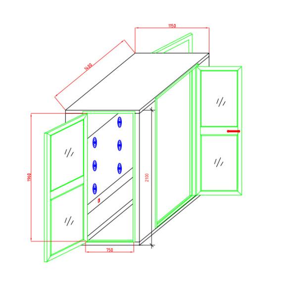 800W Blow Power Single Person Cleanroom Air Shower With 90 Degree Corner Doors
