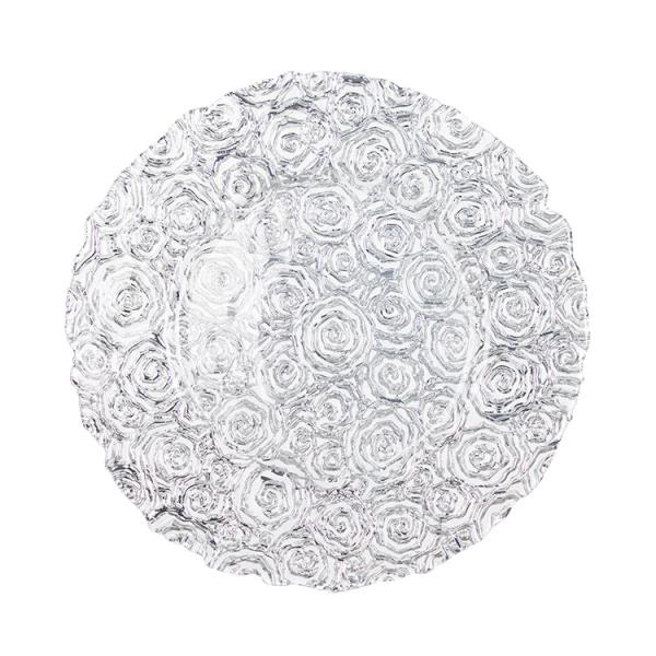 Wholesales Roes Embossed Spray Color Decoration Glass Charger Plate