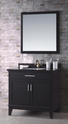 Solid Wood 36 Inch Single Sink Bathroom Vanity / Bathroom Floor Cabinet Black Color