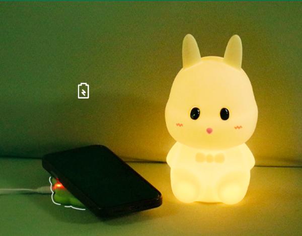 LED Silicone 7 Color Pat Bedside Rabbit Night Light Touch Sensor  With USB Charge