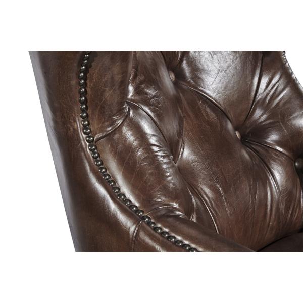 Deep Buttons Back Leather Office Desk Chair , Brown Leather Executive Desk Chair