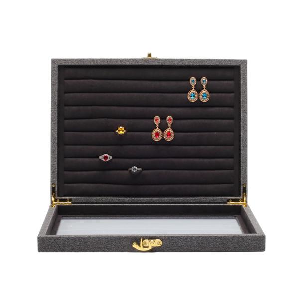 Multiple Cells Jewelry Display Plate Transparent Cover Leather Jewelry Display Tray