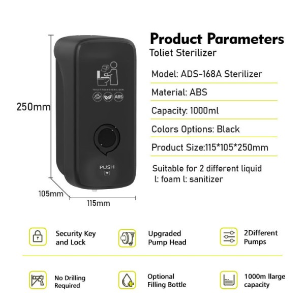 ABS Wall Mounted Toilet Cleaner Dispenser 1000ml Capacity With 1 Year Warranty