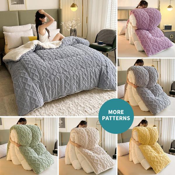 Pure Color Super Soft Jacquard Plaid Thick Winter Fleece Velvet Duvet for King Size Bed
