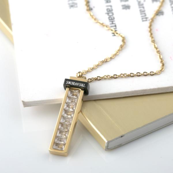 Fashion Jewelry Stainless Steel Square Diamond Necklace, Gold Plated necklace