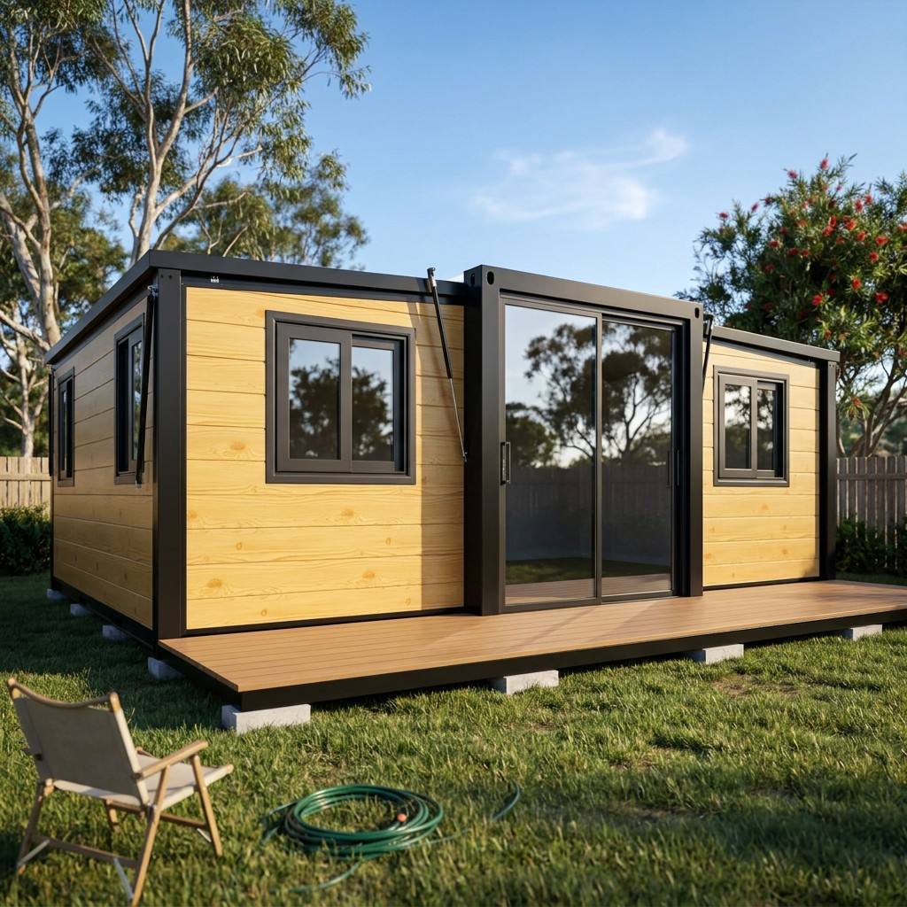 20ft Expandable Container House for California ADUs - Blonde Timber Finish