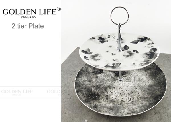 Porcelain Ceramic Fruit Plates Cupcake Stand Tower Fruit Dessert Tray Stand Black Flowers