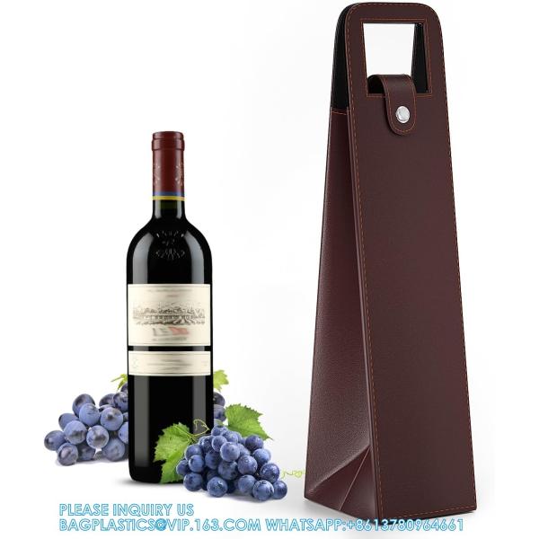 Leather Wine Gift Bag 16.1x3.5x3.5 In, Wine Gift Tote Bag, Reusable Clasp Gift Wine Bag, Portable Wine Protector