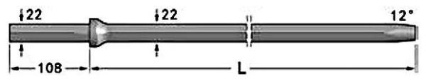 Hexagonal Steel Tapered Rock Drill Rods Shank 22 x 108mm 12 Degree