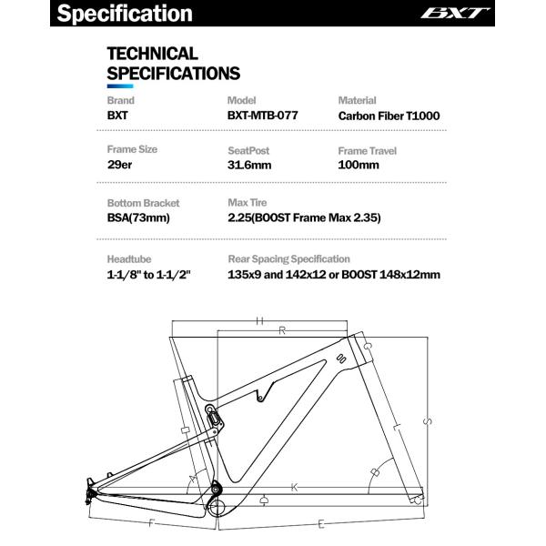 XC Carbon Mountain Bike Frame  Mtb Full Suspension 29 Disc Brake