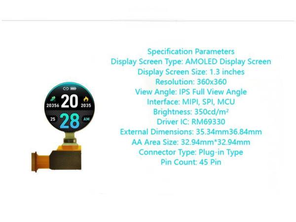 1.3 Inch Round Oled Display 360×360 Resolution SPI/MIPI/MCU Dual Interface For Smartwatch