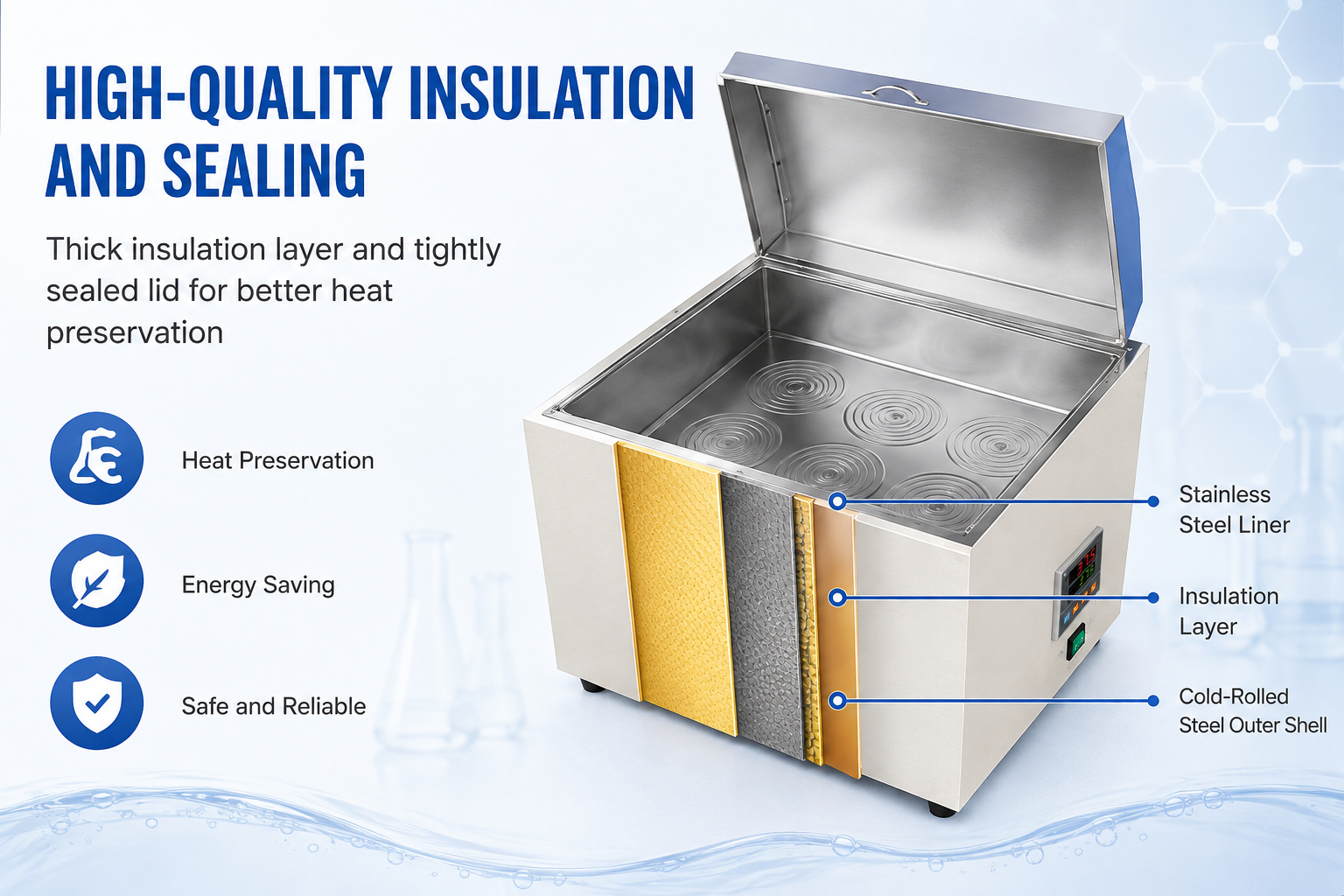 Cenlee HH-W600 Digital Thermostatic Water Bath 1500W PID Control Stainless Steel for Lab Distillation Drying Sample Heating