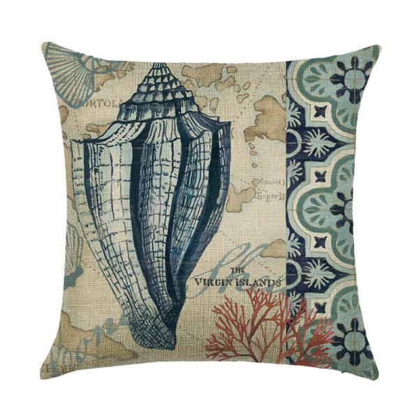 Mediterranean Style Throw Pillow Case Sea Theme Decorative Square Cotton Linen Coastal Cushion Cover for 18 Inch Pillow