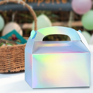 Party Treat Boxes, Iridescent Metallic Foil Gift Boxes- arty Favors, Goodie Candy Boxes for Wedding, Birthday