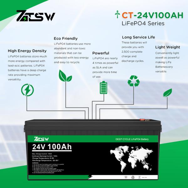 Poder solar da casa da bateria de Ion Lifepo 4 do lítio da bateria 100ah de 24v LiFePO4