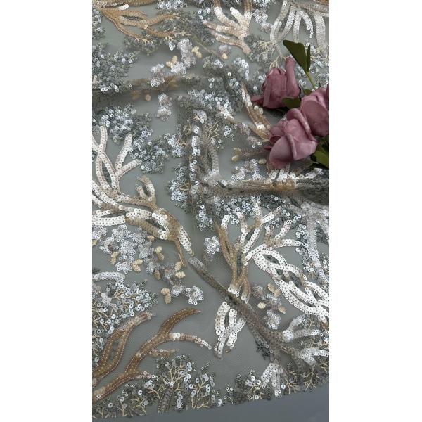 Leafy Sequin Embroidery Lace  Fabric Durable and Elegant Luxary  Fabric Wedding Party Occasions Sequin Embroidery Fabric