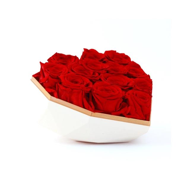 New Design Flower Box Real Preserved Roses 5-6cm Rose In Heartshape Flower Box Gift For Friend