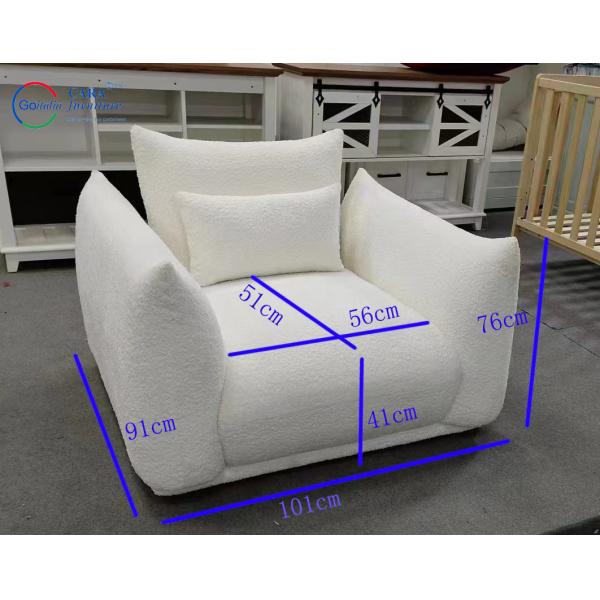 Manufacture Durable White Berber Fleece Fabric Soft Arm Chairs Living Room Modern Single Sofa Luxury