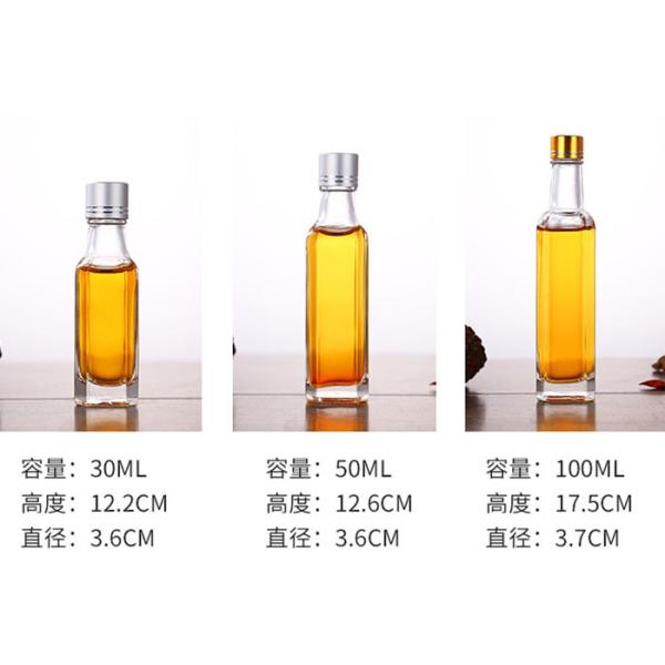 Capacité en verre transparente de variété de bouteilles d'huile, bouteille d'huile de camélia de verre cristal