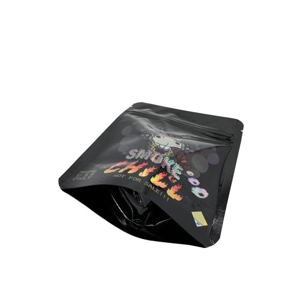 Glossy Black Reusable Foil Lined Ziplock Holographic Packaging Bags For Flower Weed
