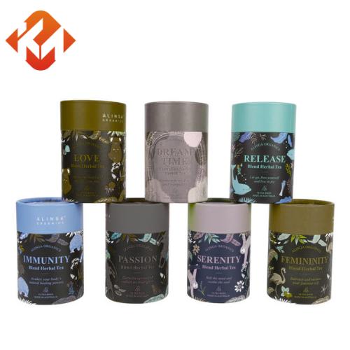 Produits alimentaires boîte de carton ronde boîte cadeau de thé tubes en papier biodégradables sac à thé boîte d'emballage pour le thé