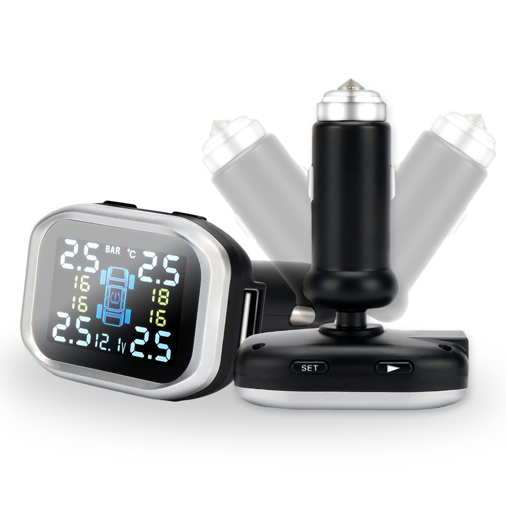 JYS 12V Universal Fitment Tire Pressure Monitor TPMS Sensor with Lighter Adapter Programmable 1Y Warranty