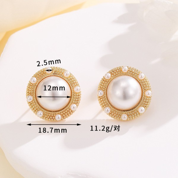 Fashion Brass Gold Plated Earring Round Mosquito Coil Flower Pearl Inlaid Zircon Studs DIY Geometric Women's Jewelry Earrings