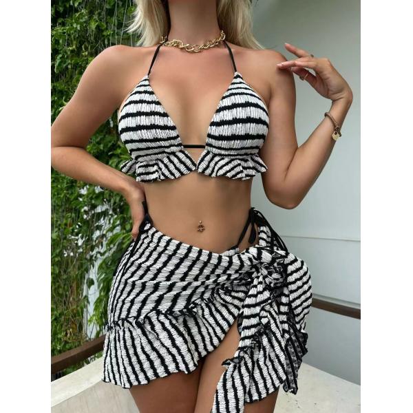 Тонкое бикини Swimwear 3 частей привязывает плиссированную юбку купальный костюм 3 частей