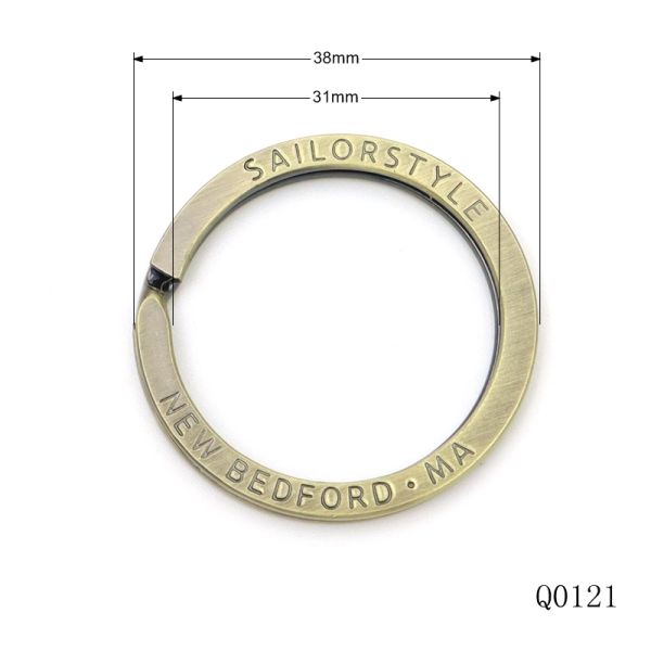 Brushed Brass Split Rings 38mm Metal Keychain Ring Big Custom Logo Stamping