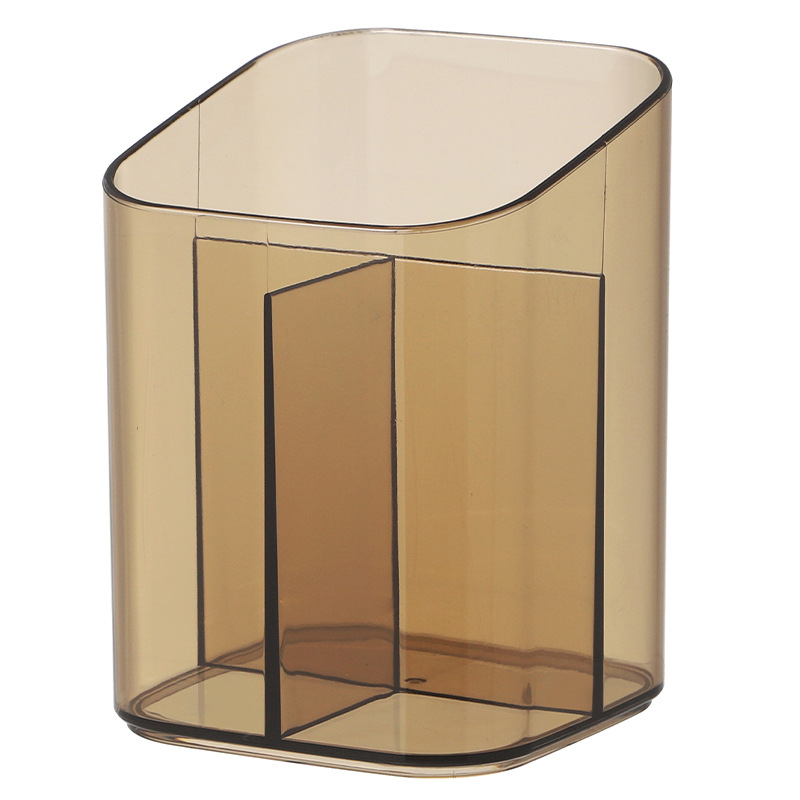 Simple Makeup Pen Storage Box Desktop Acrylic Transparent Brown Eyebrow Pencil Makeup Brush Lipstick Storage Bucket