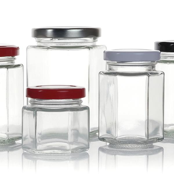 Wholesale Price Available Different Sizes Full Foam Packing Hexagonal Honey Jars Glass