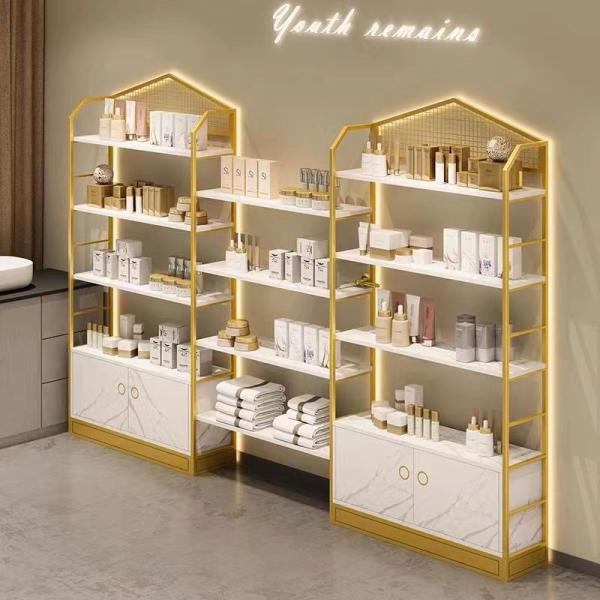 Versatile Cosmetic Luxury Display Cabinets MultiLayer Marble Shelving Golden Body